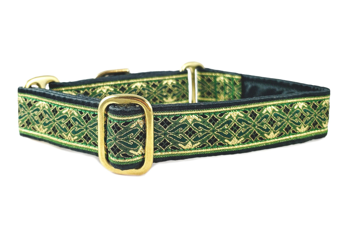 1 Inch Wide Green, Gold Clifden Dog Collar by The Hound Haberdashery