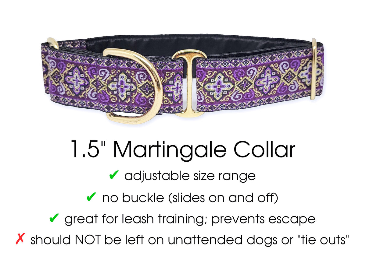 1.5" Wide Purple Martingale Collar or Buckle Dog Collar The Hound
