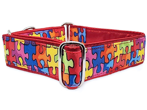 Puzzled - Martingale Dog Collar or Buckle Dog Collar - 1.5" & 2" Widths