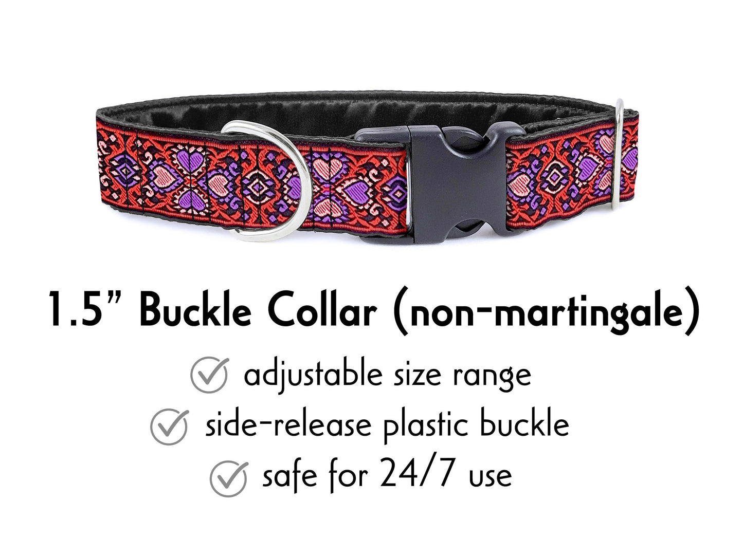 1.5 Inch Wide Red, Pink Éirinn Buckle Dog Collar by The Hound Haberdashery