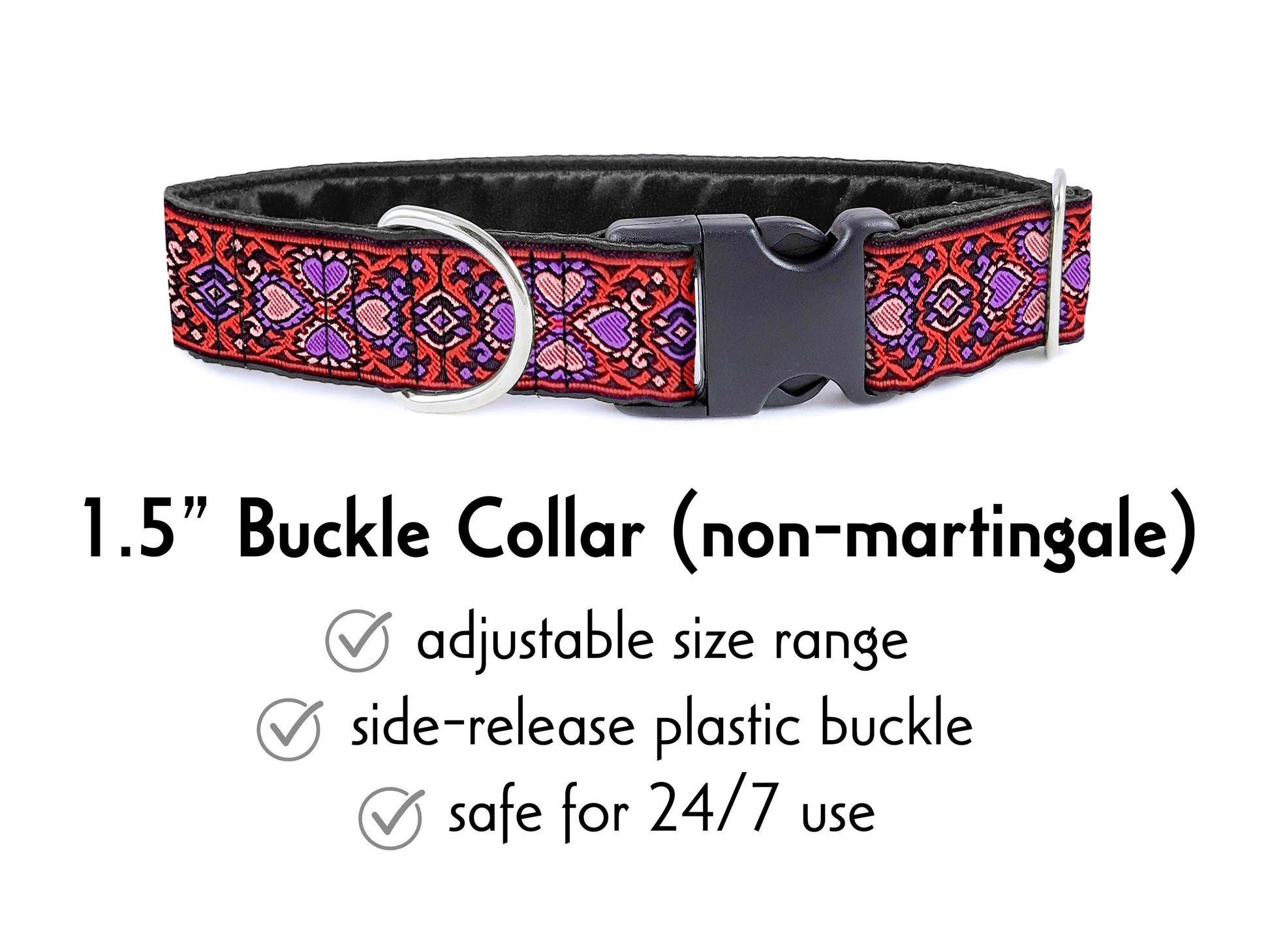 1.5 Inch Wide Red, Pink Éirinn Buckle Dog Collar by The Hound Haberdashery