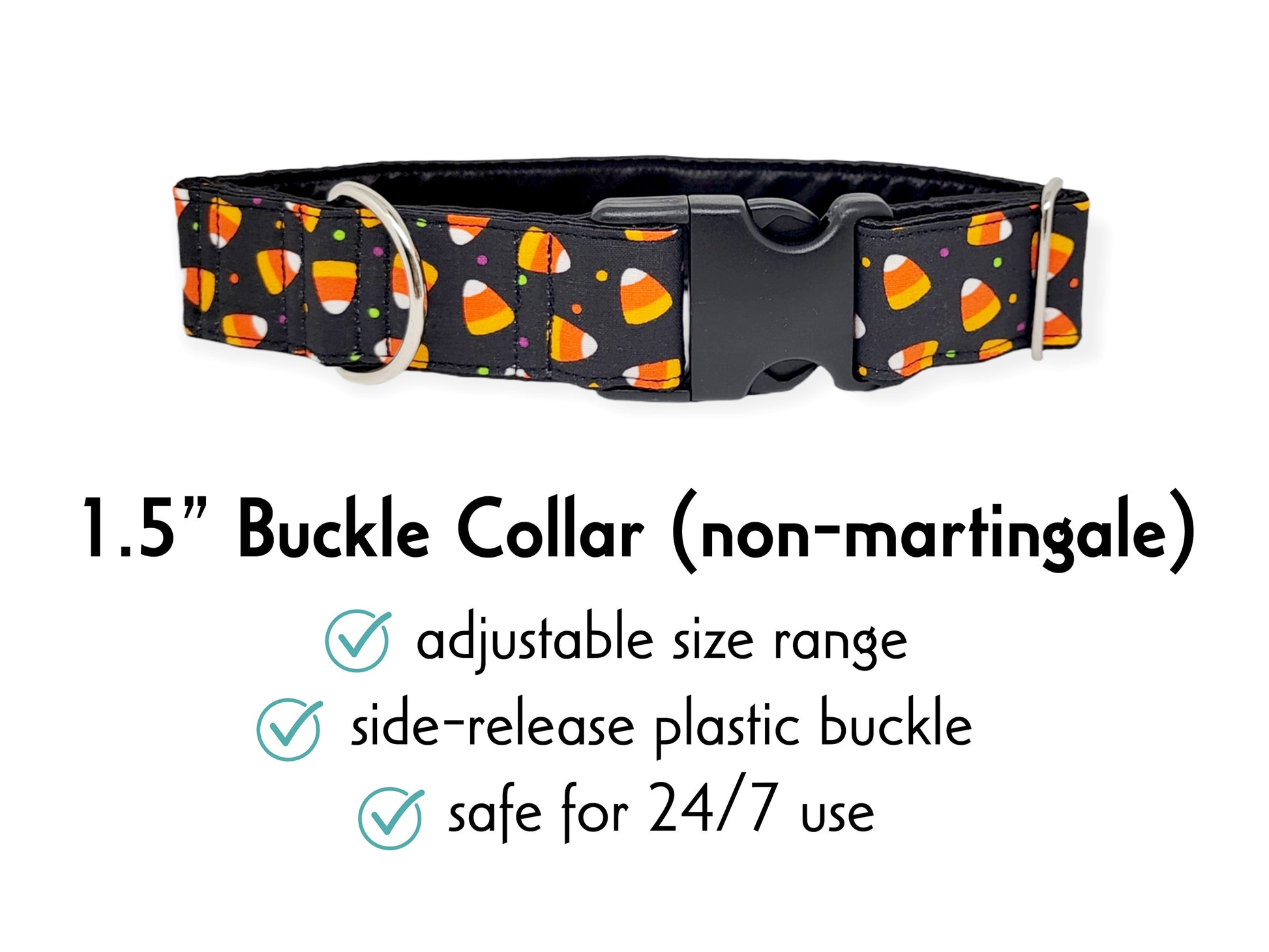 1.5 Inch Wide Candy Corn Halloween Buckle Dog Collar by The Hound Haberdashery