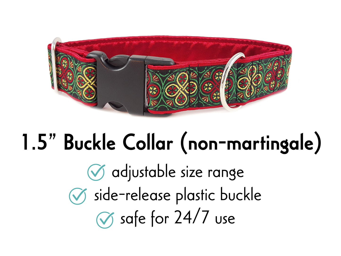 1.5 Inch Wide Christmas Blarney Buckle Dog Collar by The Hound Haberdashery