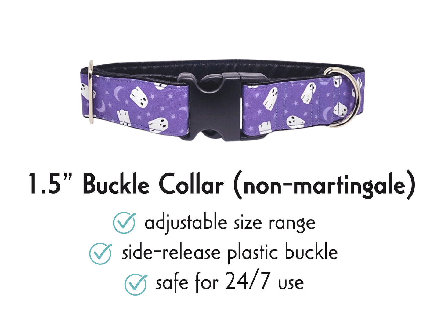 1.5 Inch Wide Halloween Boo Crew Buckle Dog Collar by The Hound Haberdashery
