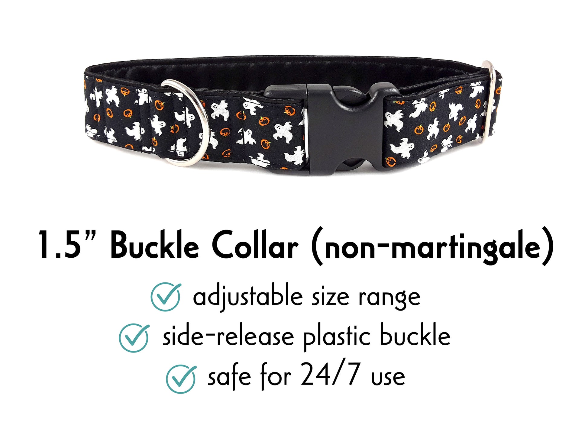 1.5 Inch Wide Ghosts & Pumpkins Halloween Buckle Dog Collar by The Hound Haberdashery