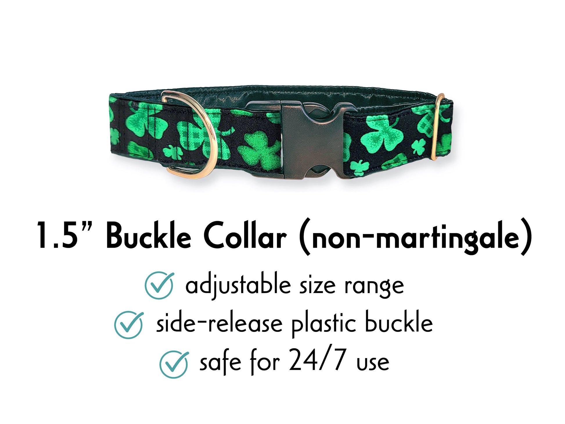 1.5 Inch Wide Festive Shamrocks Buckle Dog Collar by The Hound Haberdashery