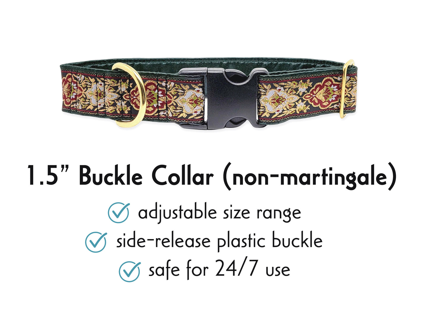 1.5 Inch Wide Green Salzburg Buckle Dog Collar by The Hound Haberdashery