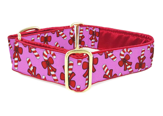 1.5 Inch Wide Christmas Candy Canes Dog Collar - Martingale or Buckle Style for Medium to Large Breeds, Whippets, Greyhounds, Poodles, Doodles