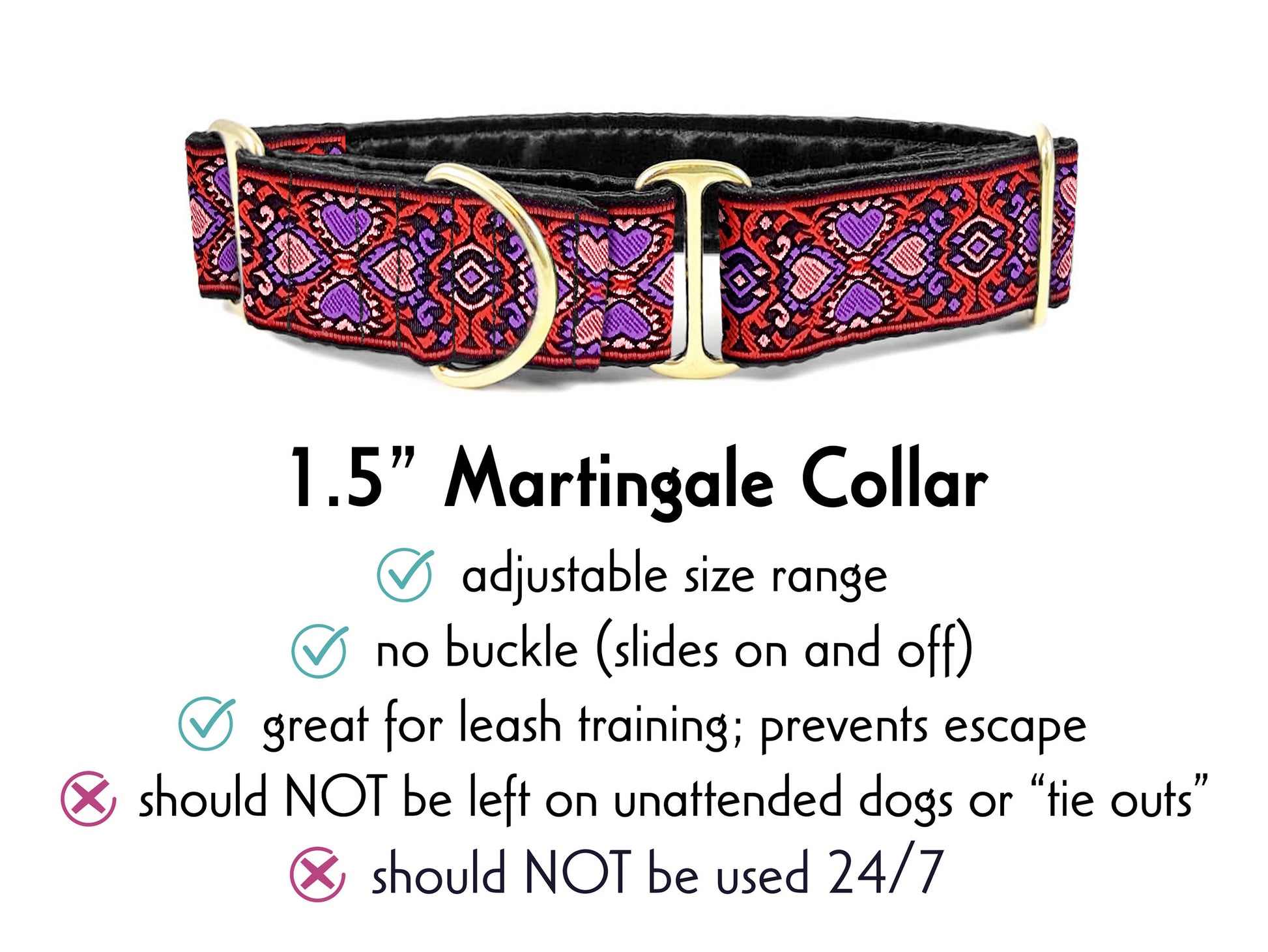 1.5 Inch Wide Red, Pink Éirinn Martingale Dog Collar by The Hound Haberdashery