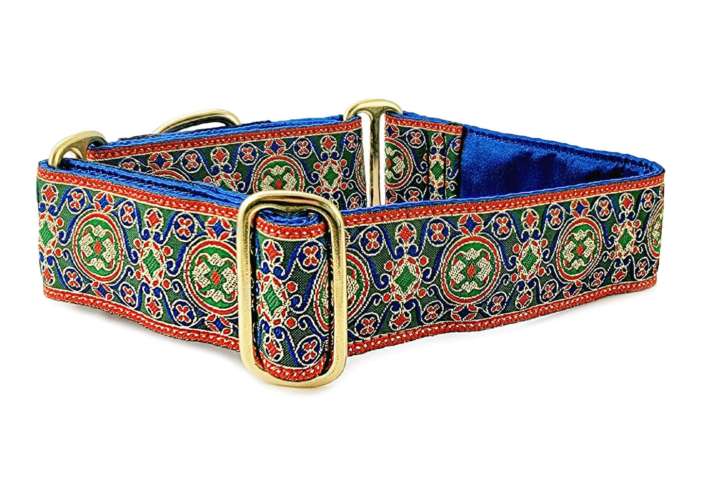 1.5 Inch Wide Red, Blue Renaissance Dog Collar by The Hound Haberdashery