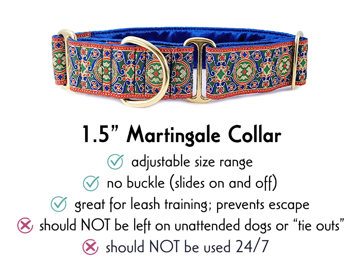 1.5 Inch Wide Red, Blue Renaissance Martingale Dog Collar by The Hound Haberdashery
