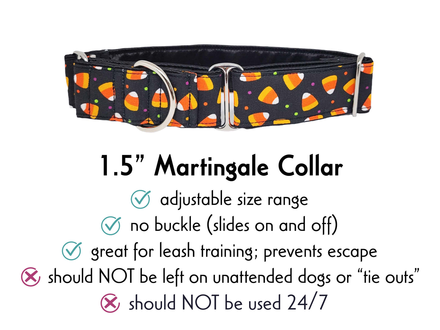 1.5 Inch Wide Candy Corn Halloween Martingale Dog Collar by The Hound Haberdashery