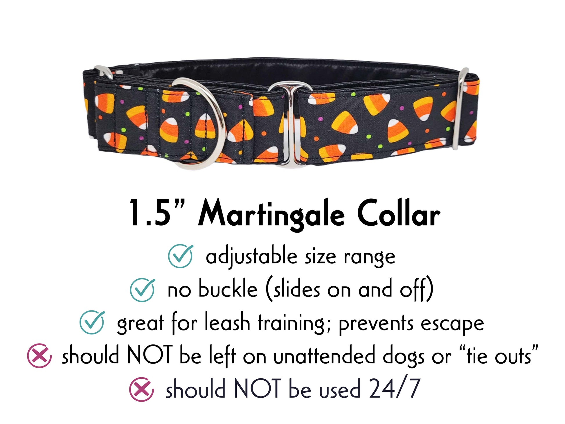 1.5 Inch Wide Candy Corn Halloween Martingale Dog Collar by The Hound Haberdashery