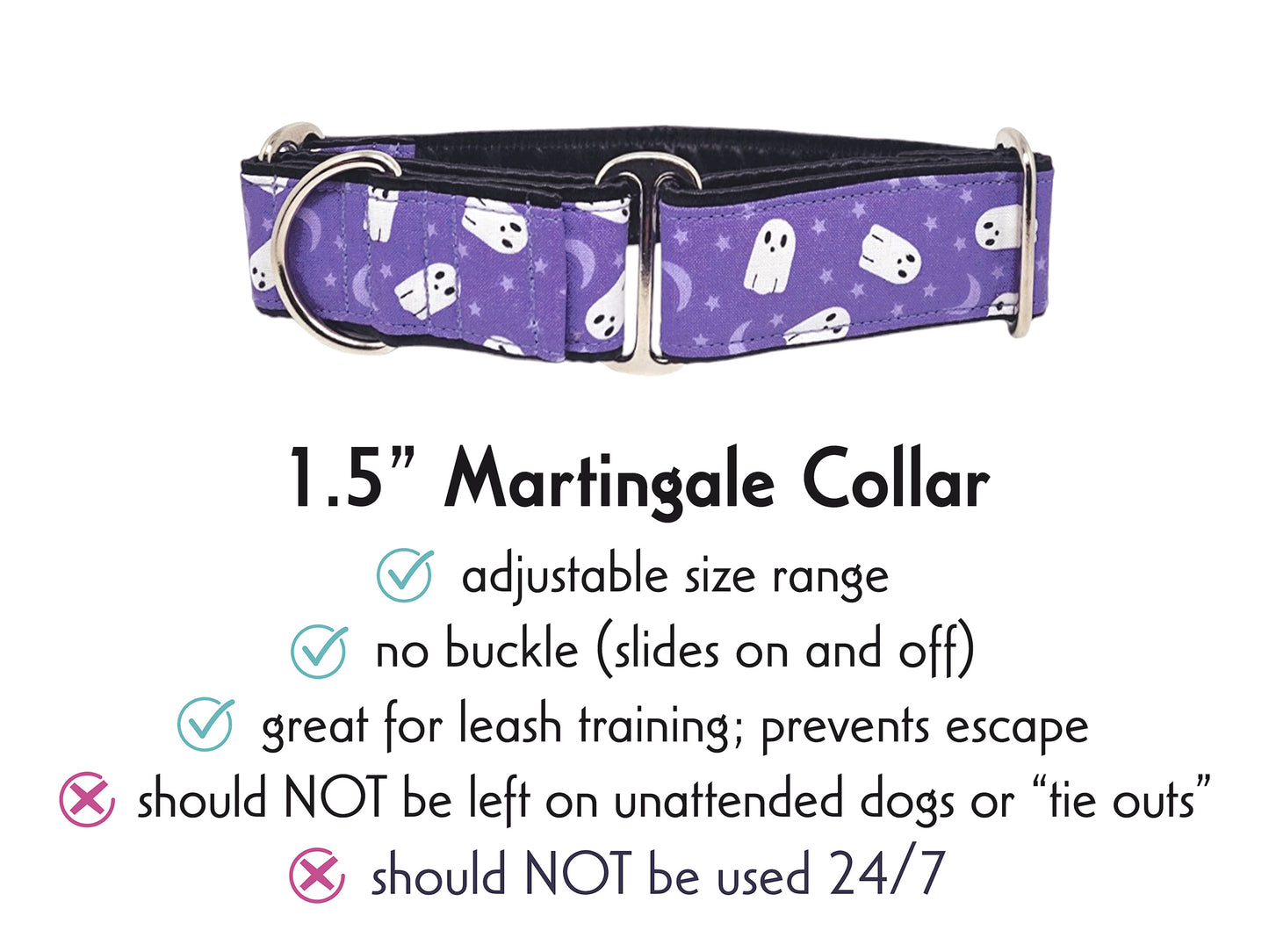 1.5 Inch Wide Halloween Boo Crew Martingale Dog Collar by The Hound Haberdashery