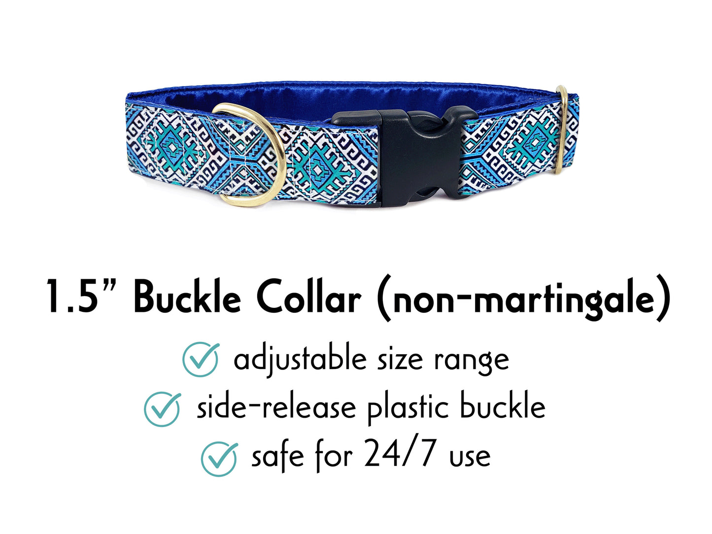 1.5 Inch Wide Blue Arizona Buckle Dog Collar by The Hound Haberdashery