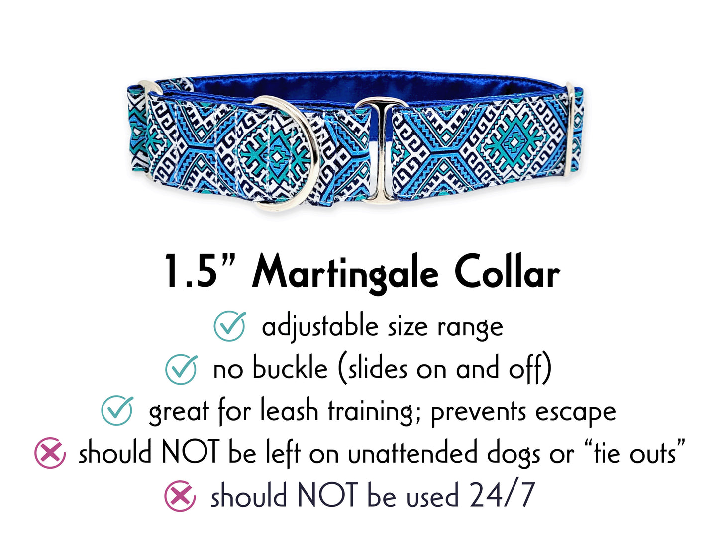 1.5 Inch Wide Blue Arizona Martingale Dog Collar by The Hound Haberdashery