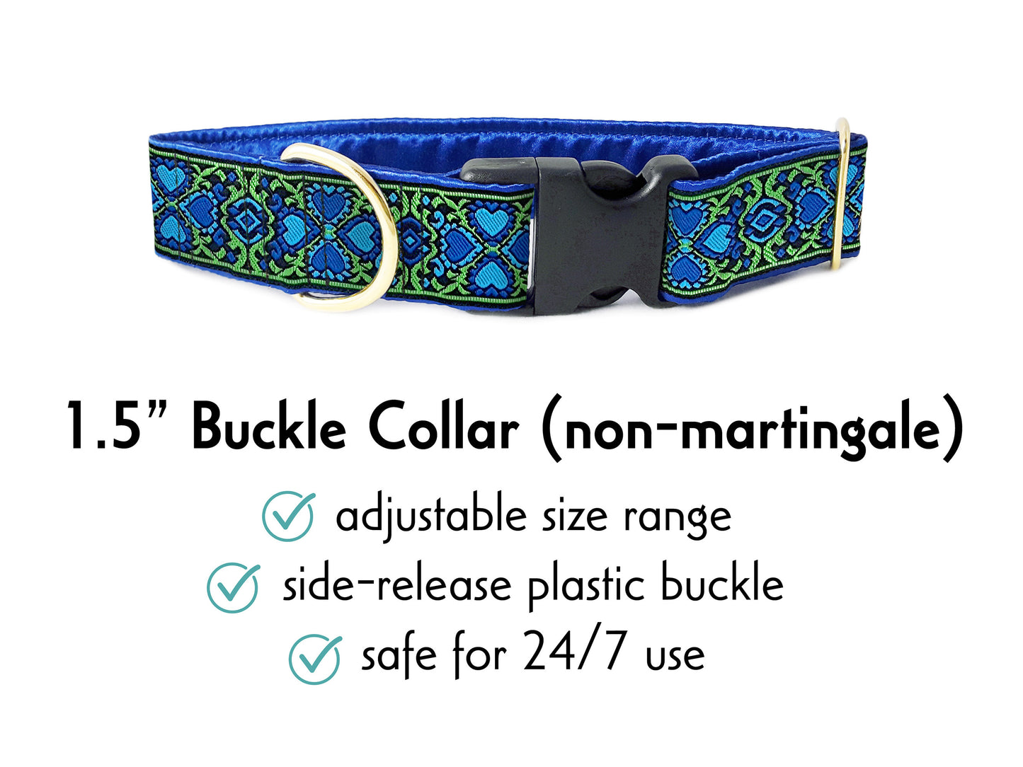 1.5 Inch Wide Blue, Green Éirinn Buckle Dog Collar by The Hound Haberdashery