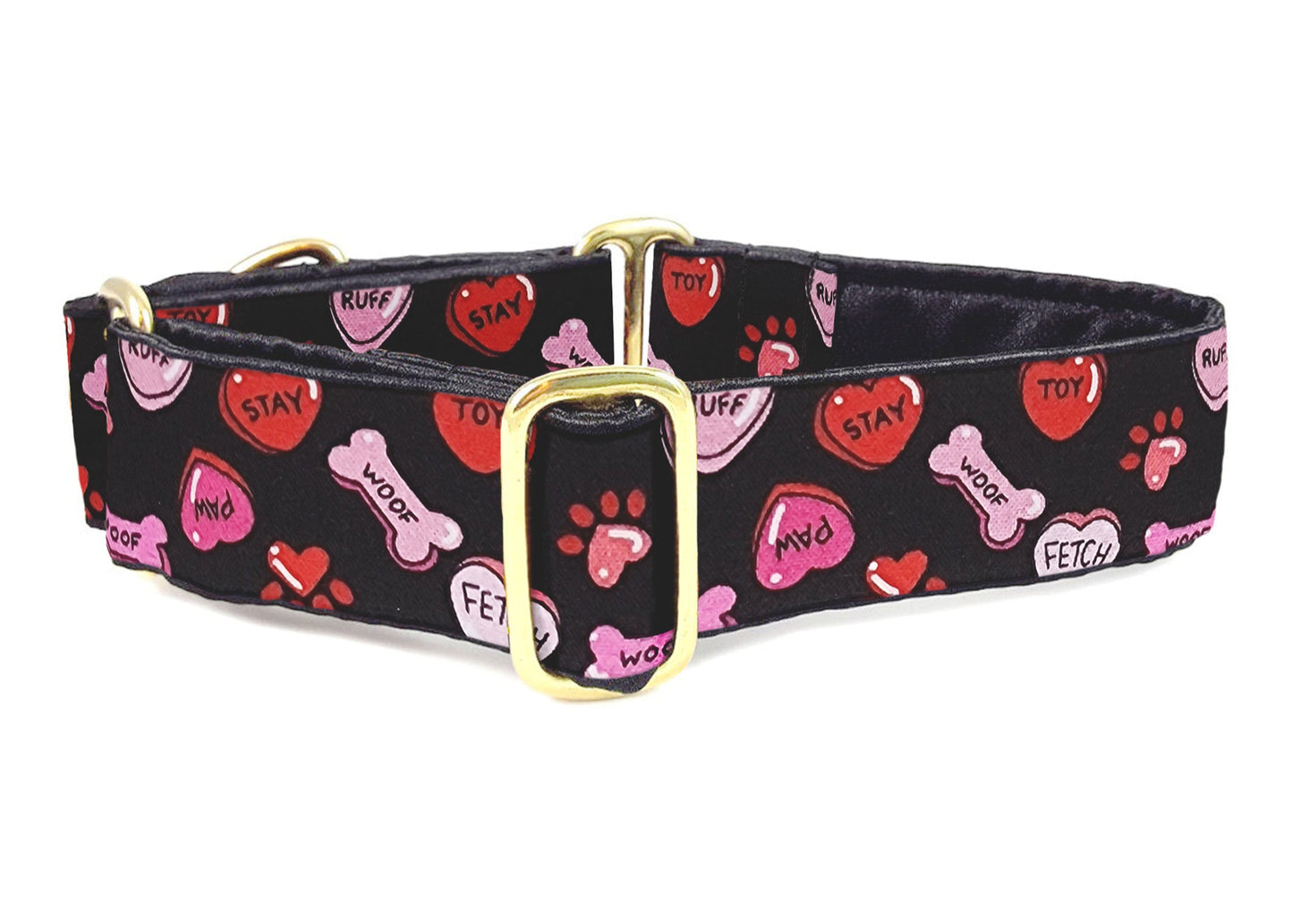 1.5 Inch Wide Canine Candy Hearts Valentines Dog Collar by The Hound Haberdashery