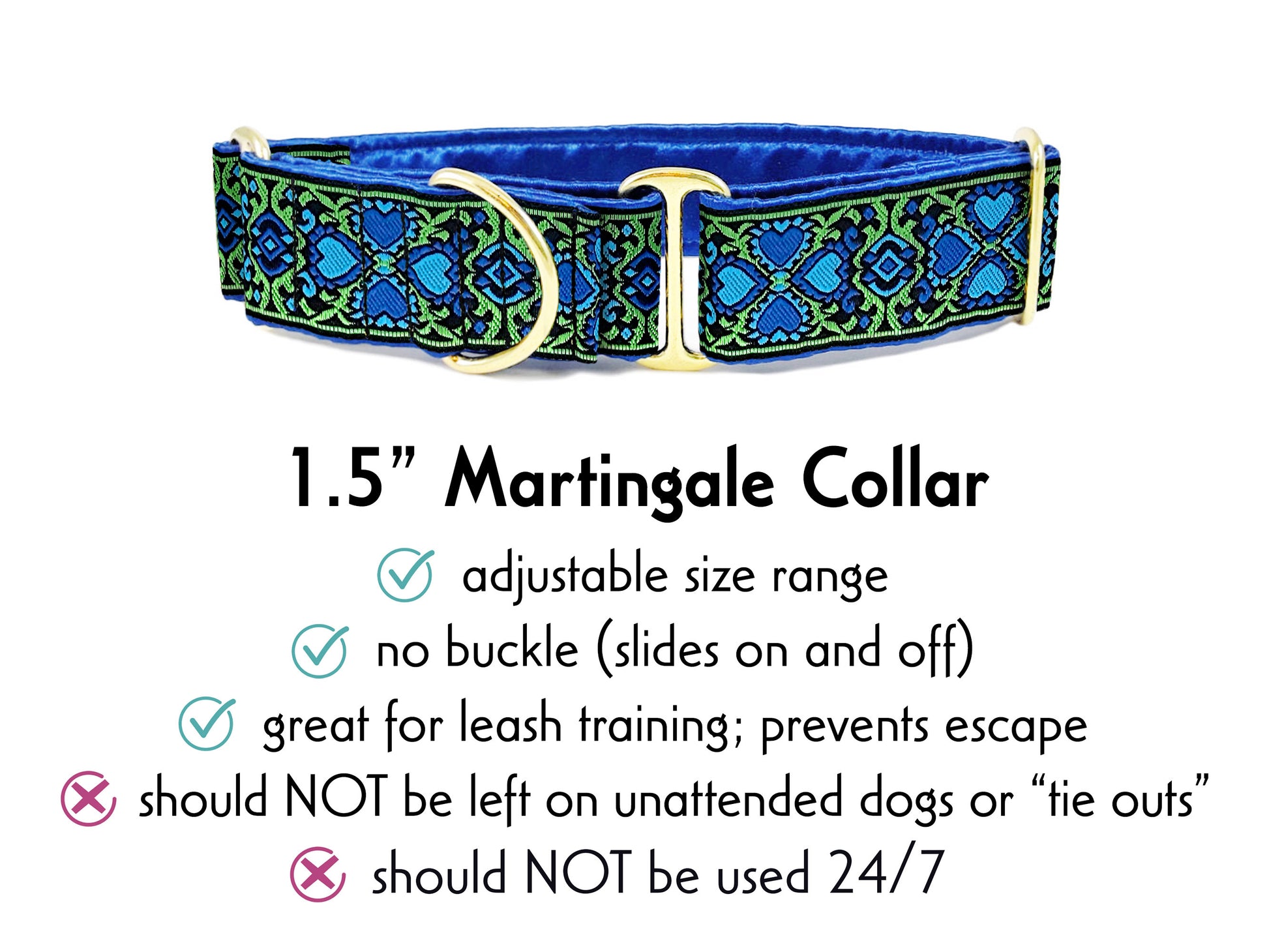 1.5 Inch Wide Blue, Green Éirinn Martingale Dog Collar by The Hound Haberdashery