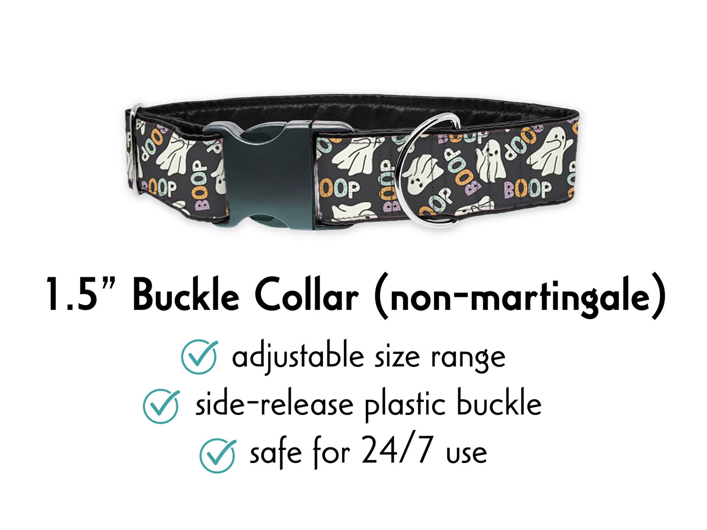 1.5 Inch Wide Halloween Boop Ghosts Buckle Dog Collar by The Hound Haberdashery