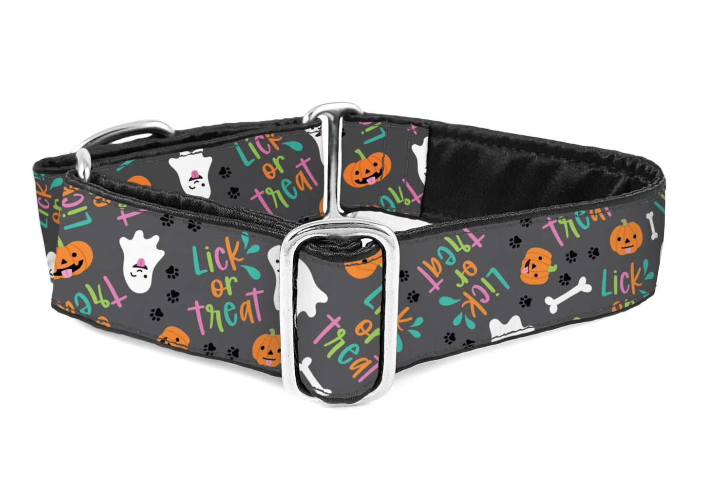 1.5 Inch Wide Halloween Lick or Treat Martingale Dog Collar, by The Hound Haberdashery
