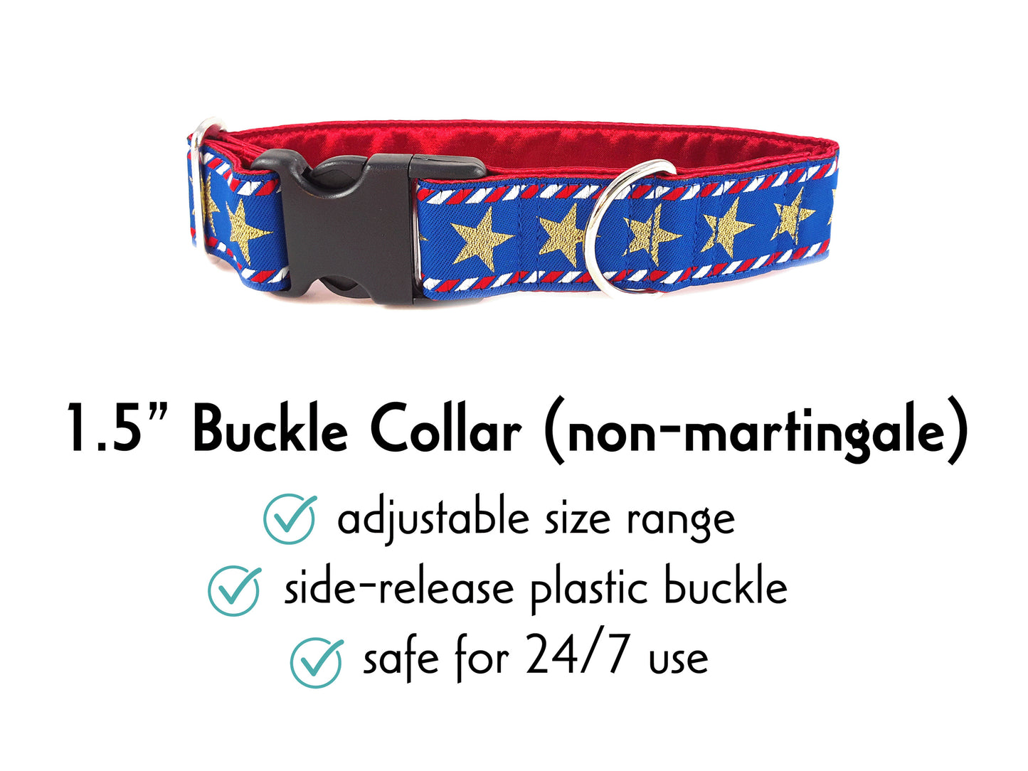 1.5 Inch Wide Stars & Stripes Buckle Dog Collar by The Hound Haberdashery