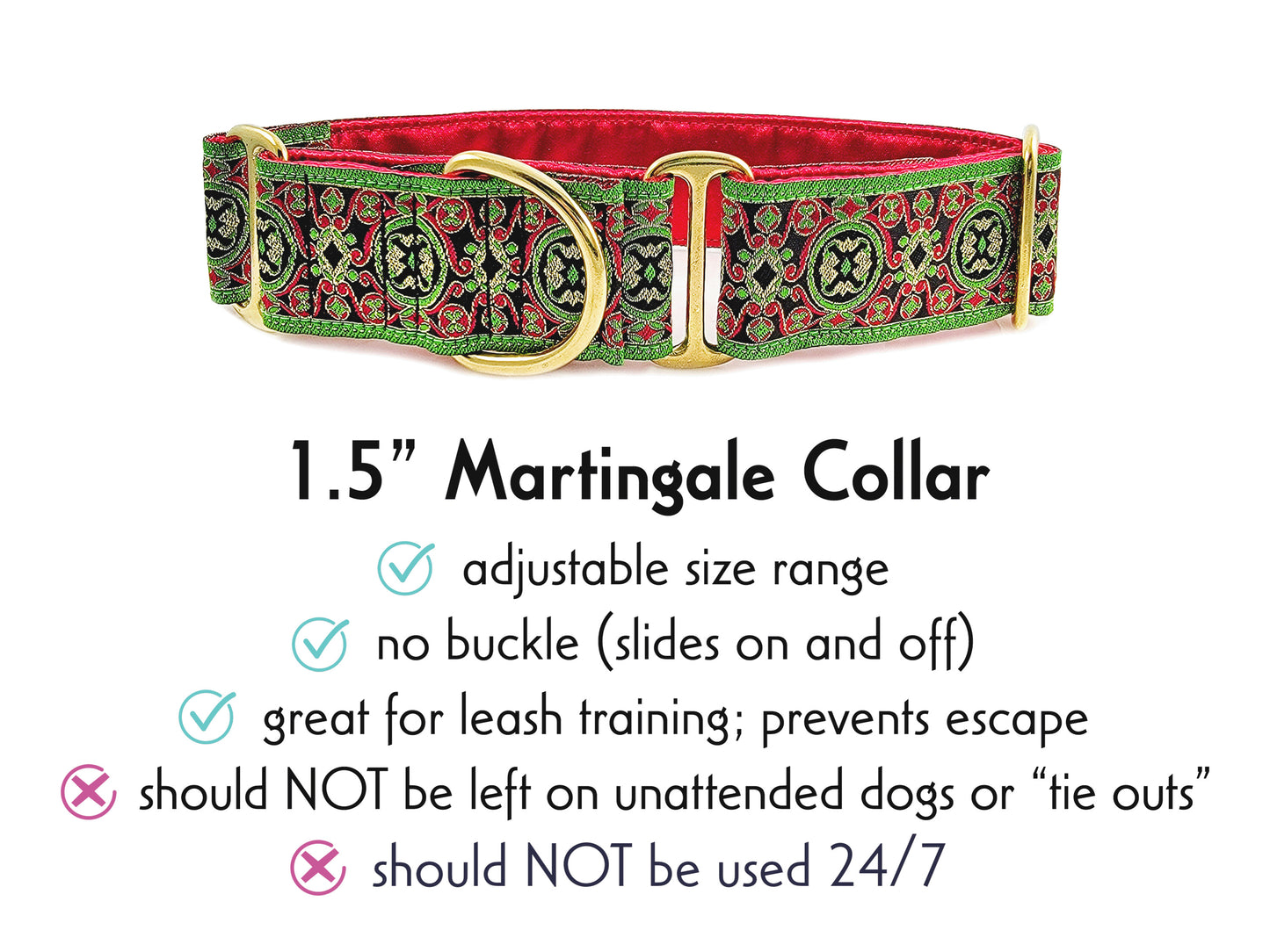1.5 Inch Wide Renaissance Christmas Martingale Dog Collar by The Hound Haberdashery