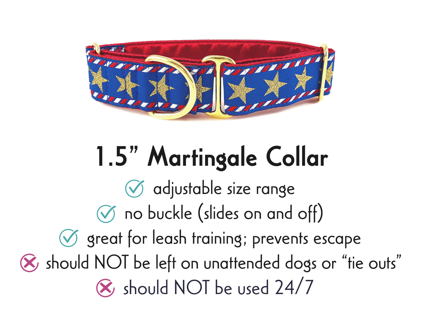 1.5 Inch Wide Stars & Stripes Martingale Dog Collar by The Hound Haberdashery