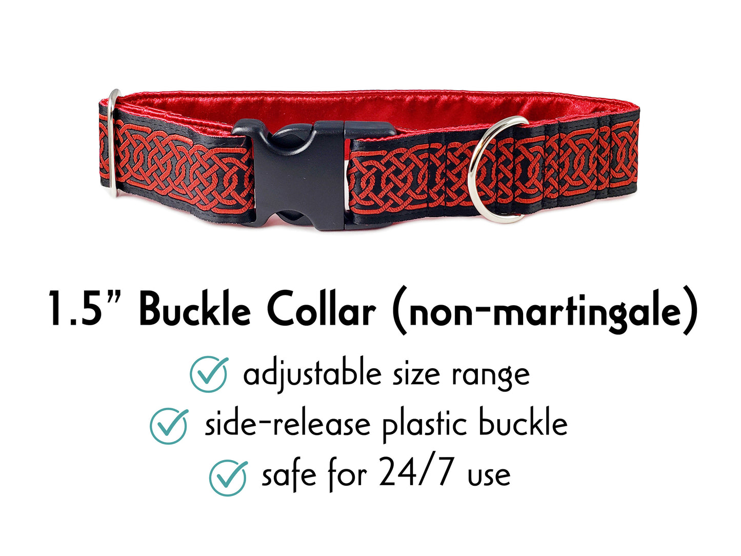 1.5 Inch Wide Black & Red Wexford Celtic Braid Buckle Dog Collar by The Hound Haberdashery