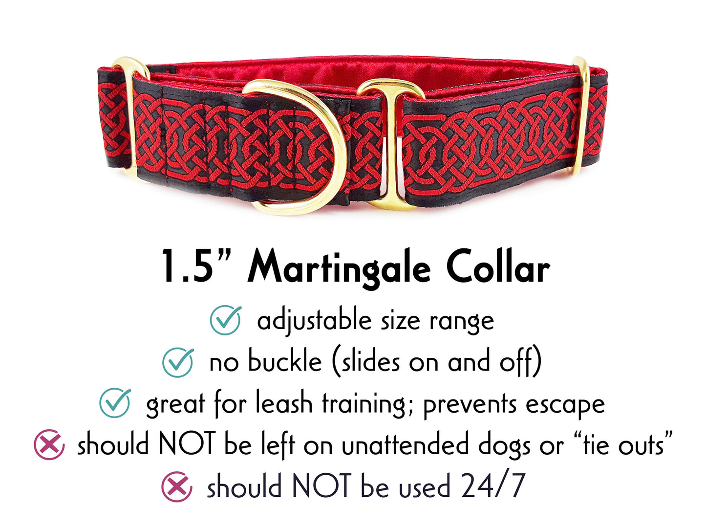 1.5 Inch Wide Black & Red Wexford Celtic Braid Martingale Dog Collar by The Hound Haberdashery