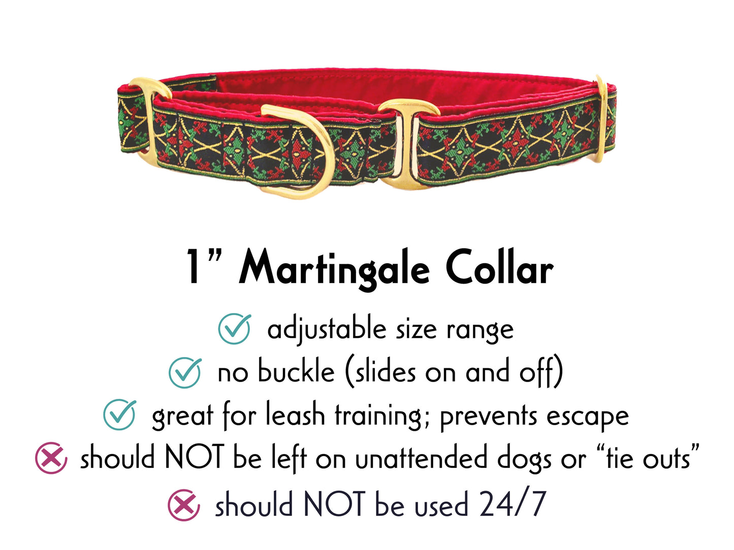 1 Inch Wide Christmas Exeter Martingale Dog Collar by The Hound Haberdashery