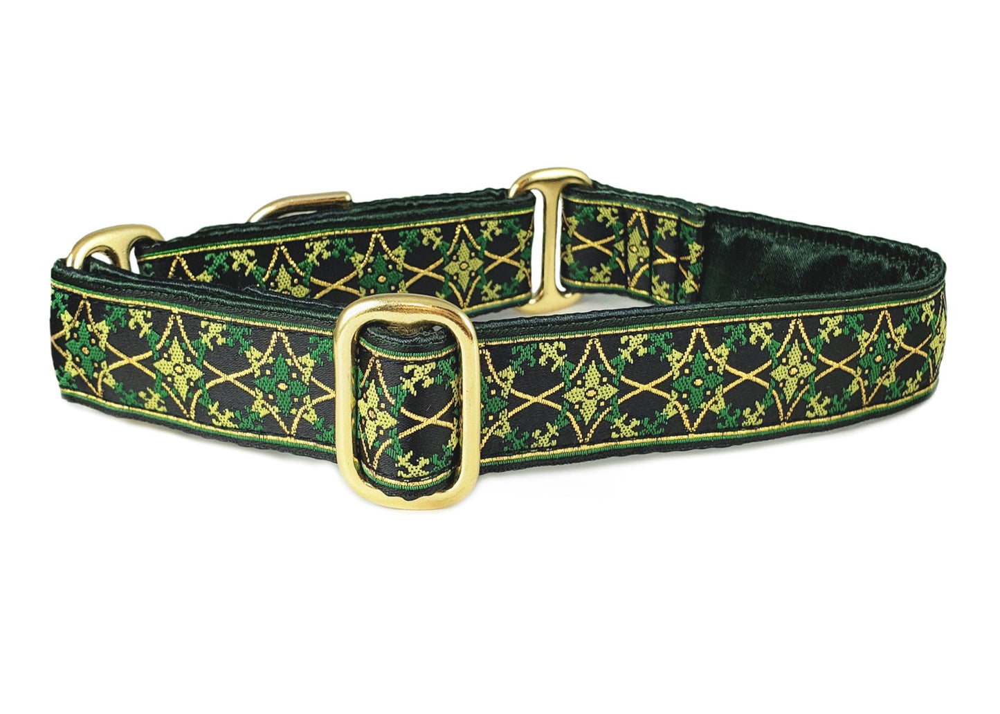 1 Inch Wide Green, Gold Exeter Dog Collar by The Hound Haberdashery