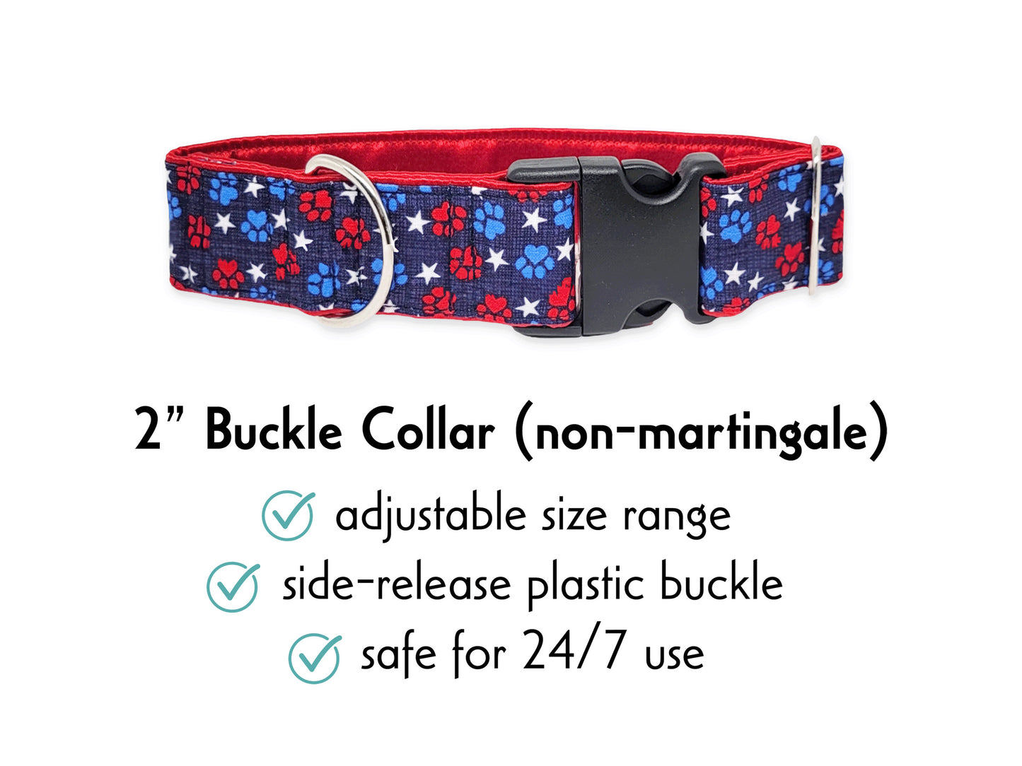 2 Inch Wide Patriotic Paws Buckle Dog Collar by The Hound Haberdashery