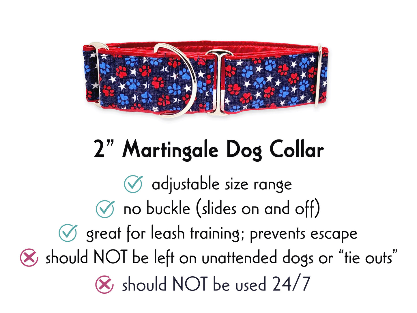 2 Inch Wide Patriotic Paws Martingale Dog Collar by The Hound Haberdashery