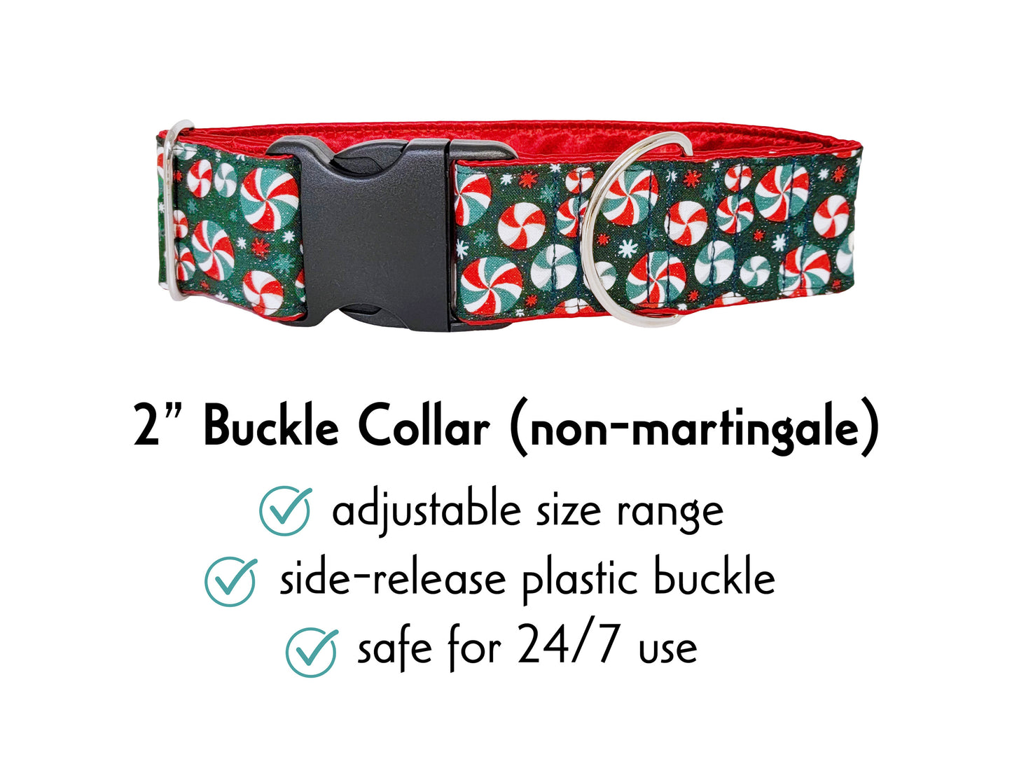 2 Inch Wide Christmas Peppermints Buckle Dog Collar by The Hound Haberdashery