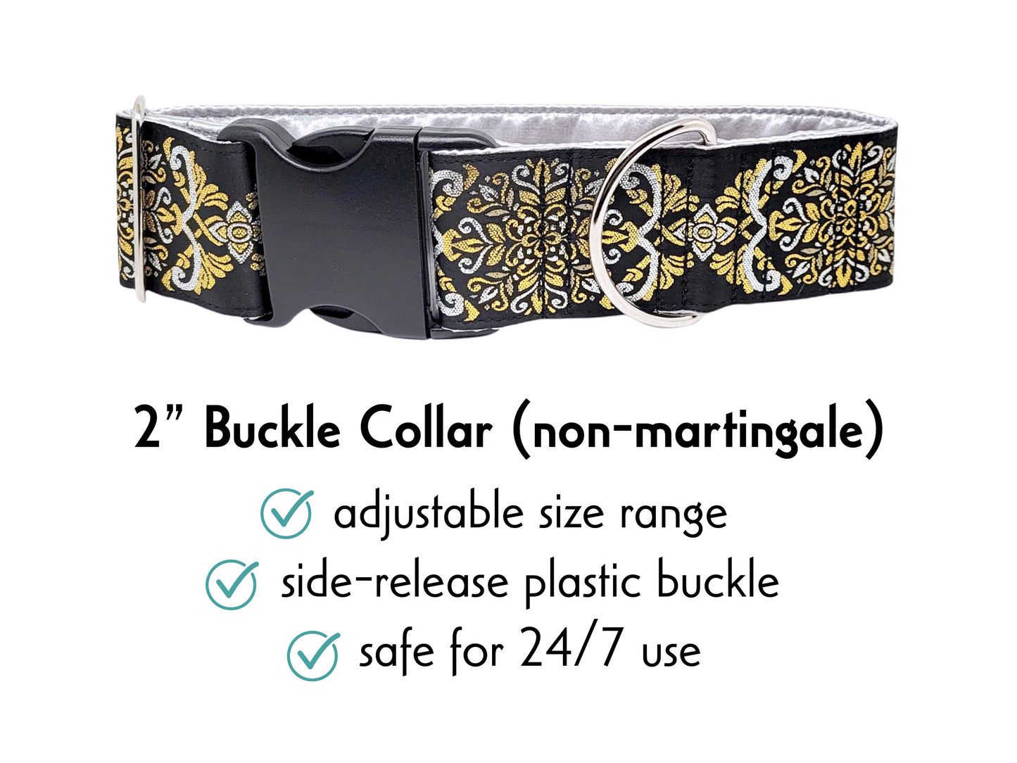 2 Inch Wide Silver, Gold Shiraz Buckle Dog Collar by The Hound Haberdashery