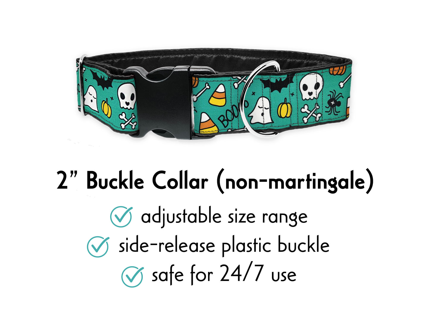 2 Inch Wide Teal Halloween Martingale Dog Collar by The Hound Haberdashery