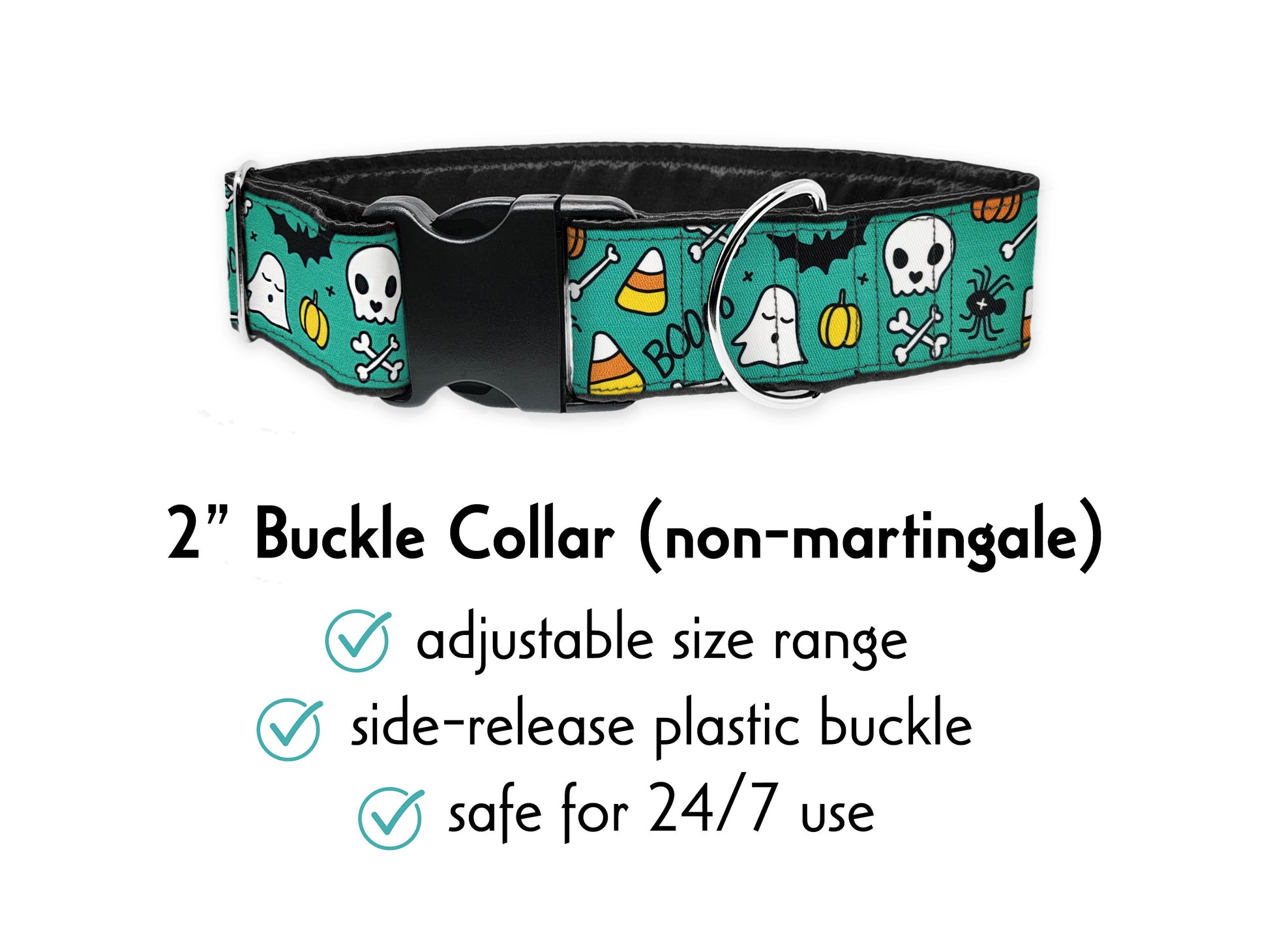 2 Inch Wide Teal Halloween Martingale Dog Collar by The Hound Haberdashery
