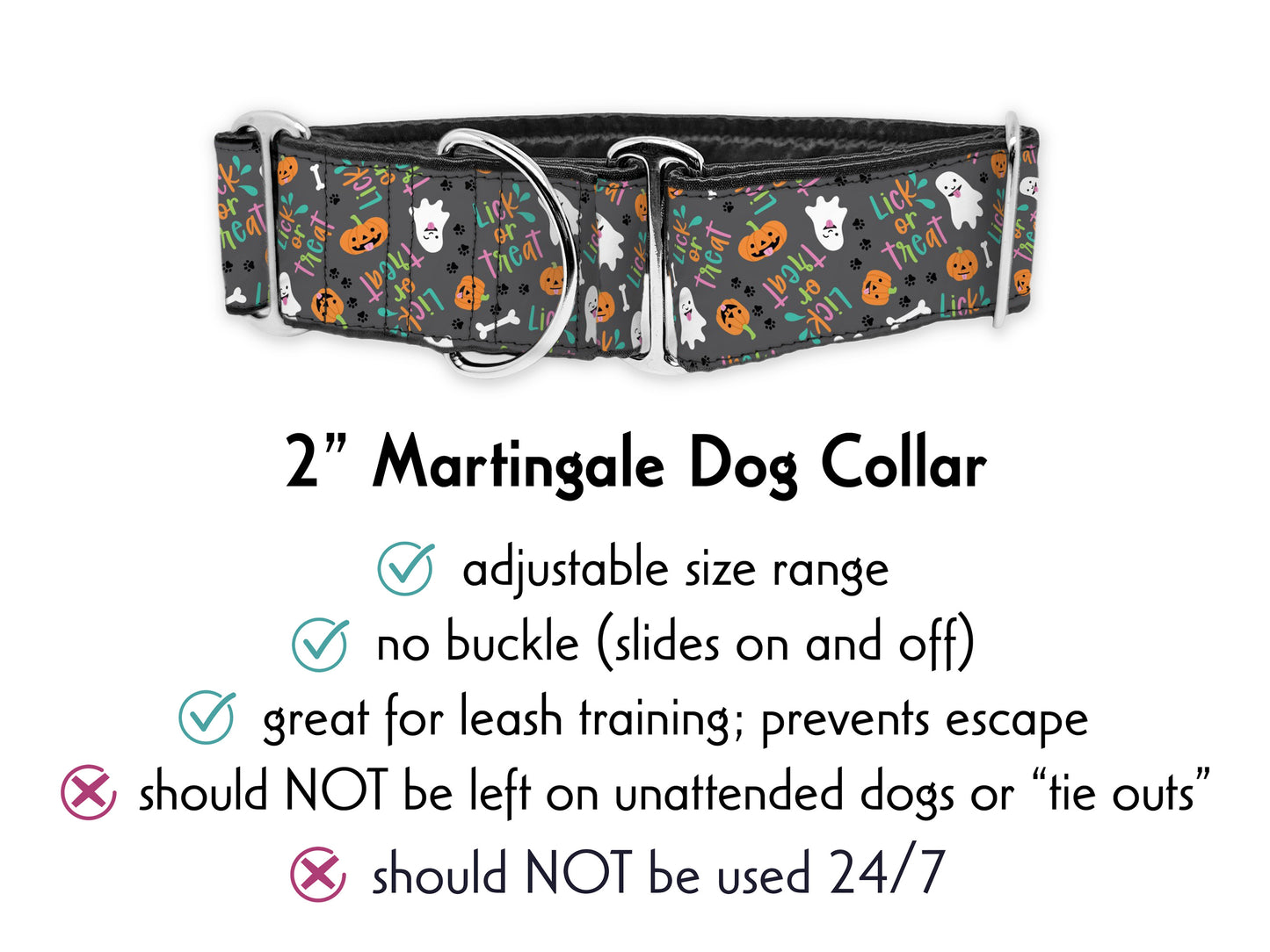 Halloween Lick or Treat 2 Inch Wide Martingale Dog Collar by The Hound Haberdashery