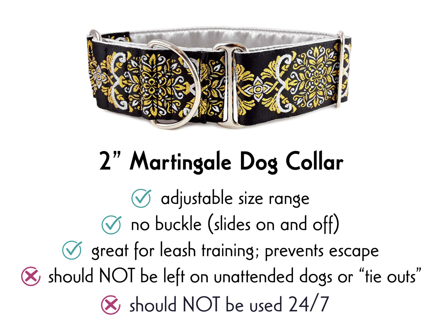 2 Inch Wide Silver, Gold Shiraz Martingale Dog Collar by The Hound Haberdashery