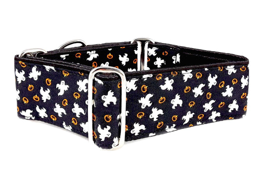 2 Inch Wide Ghosts & Pumpkins Halloween Martingale Dog Collar by The Hound Haberdashery