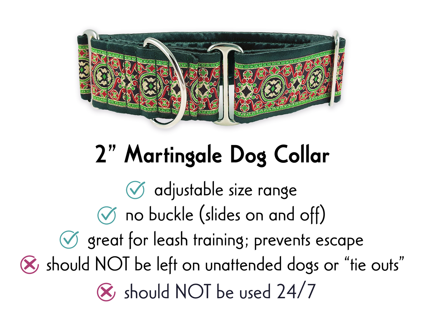 Renaissance Christmas - Martingale Dog Collar or Buckle Dog Collar - 2" Width