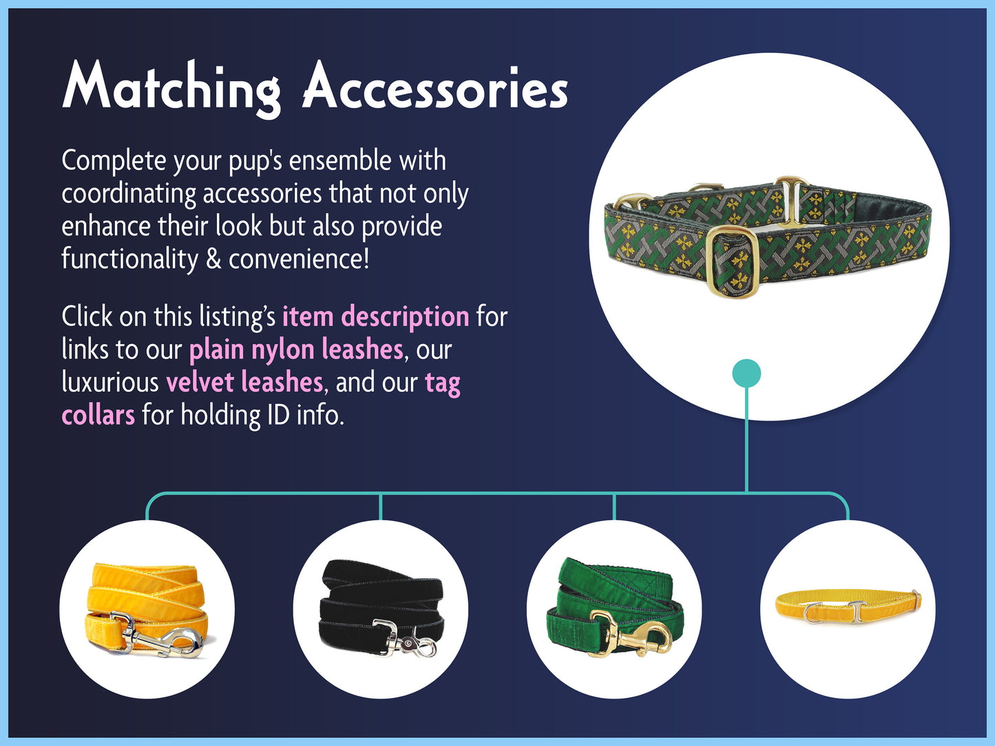 Matching Accessories for the 1 Inch Wide Wicklow Celtic Dog Collar by The Hound Haberdashery