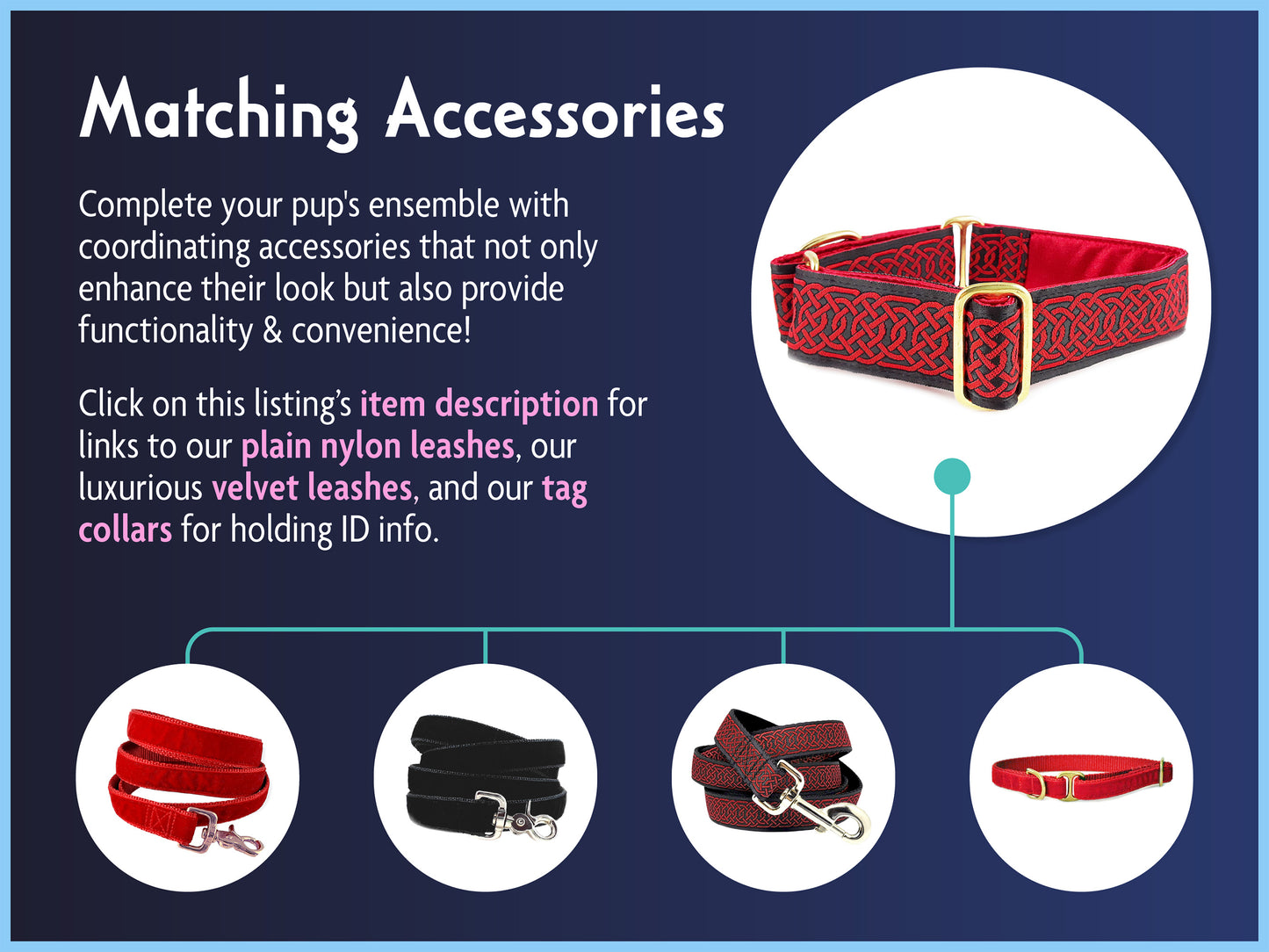 Matching Accessories for the 1.5 Inch Wide Black & Red Wexford Celtic Braid Dog Collar by The Hound Haberdashery