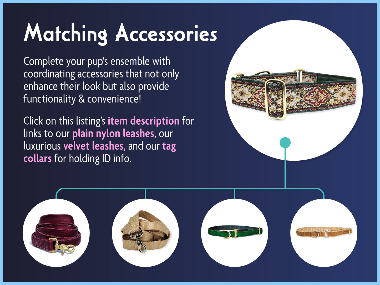 Matching Accessories for the 1.5 Inch Wide Green Salzburg Dog Collar by The Hound Haberdashery