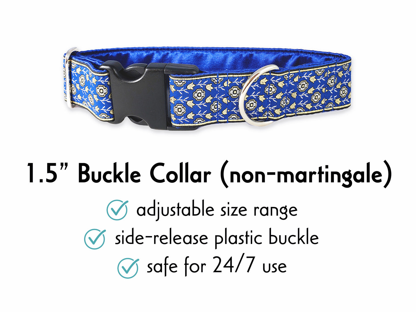 1.5 Inch Wide Blue Stratford Buckle Dog Collar by The Hound Haberdashery