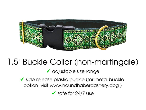 Nobility in Kelly Green - Martingale Dog Collar or Buckle Dog Collar - 1.5" Width