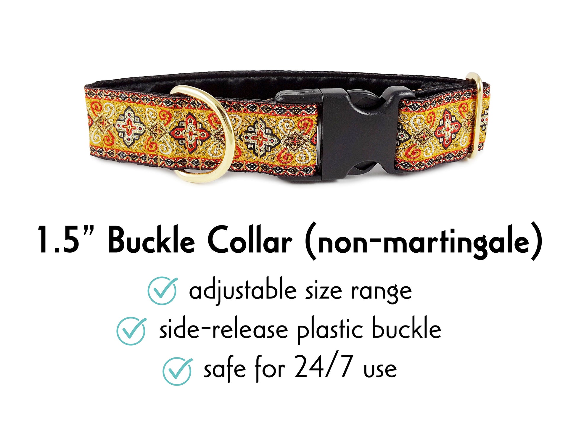 1.5 Inch Wide Orange, Gold Nobility Buckle Dog Collar by The Hound Haberdashery