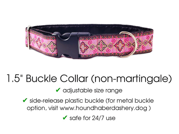 Nobility in Pink - Martingale Dog Collar or Buckle Dog Collar - 1.5" Width