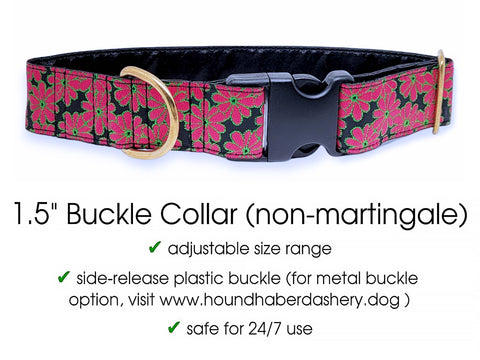 Premade Ready to Ship: 1.5" Wide Pink Daisies Buckle Collar (size large)